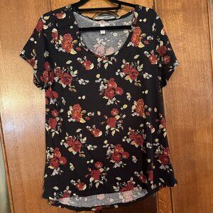 LuLaRoe Classic T,XL in Brown background, rusty red roses & beige leaves design